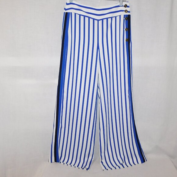 Lauren Ralph Lauren Womens 6 Blue White Striped Wide Leg Pant High Rise - Picture 6 of 16